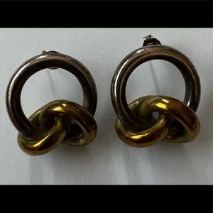 RARE geometric circle Art EARRINGS modernist statement  mixed metal WOW